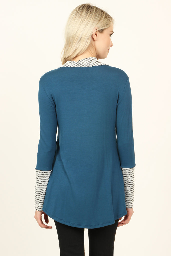 Striped Cowl Neck Overlap Tunic