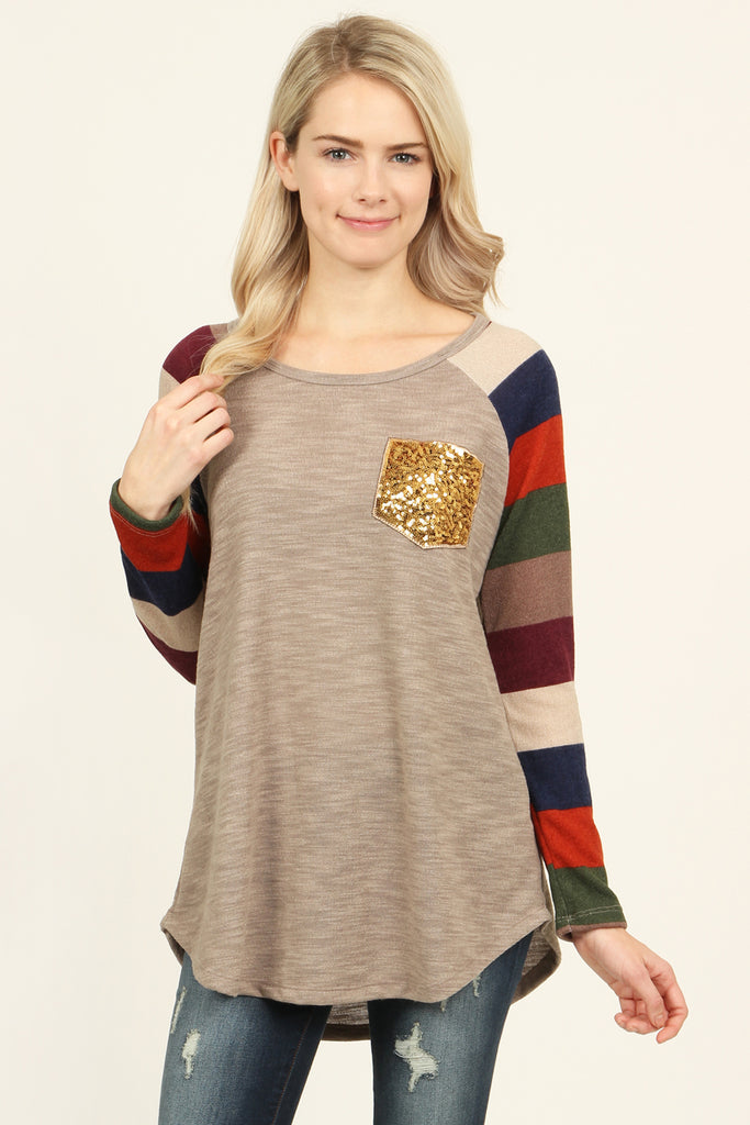 Sequin Pocket Striped Sleeve Tunic