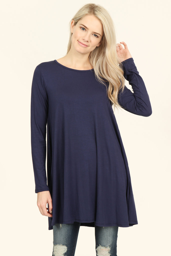 Long Sleeved Solid Tunic Top – Riah Fashion