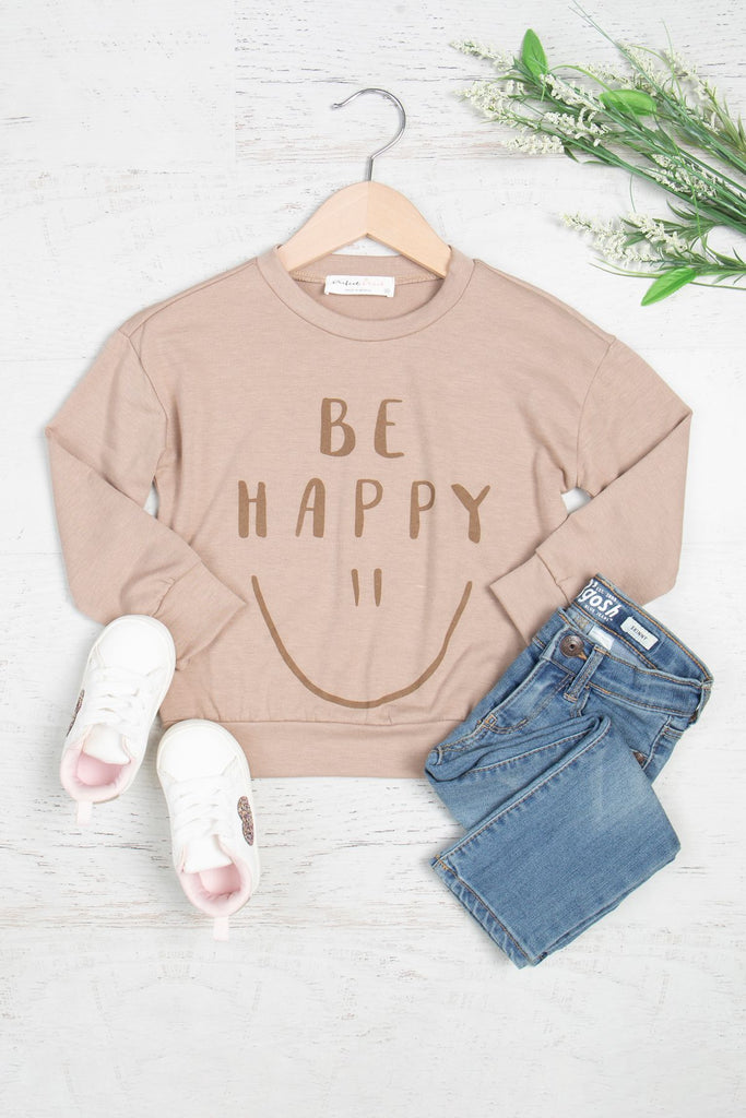 Kids "BE HAPPY" Print Long Sleeve Top