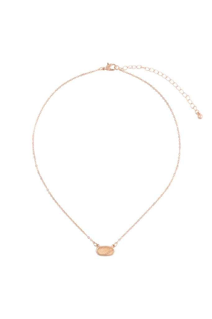 QN4372 - NATURAL STONE OVAL PENDANT NECKLACE