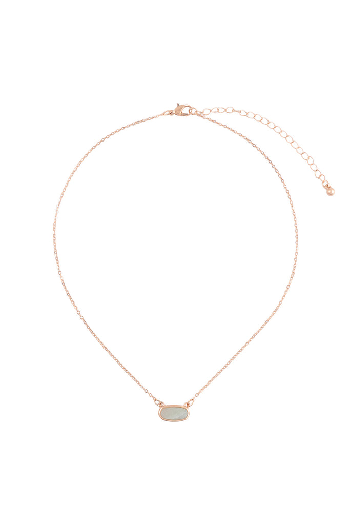 QN4372 - NATURAL STONE OVAL PENDANT NECKLACE