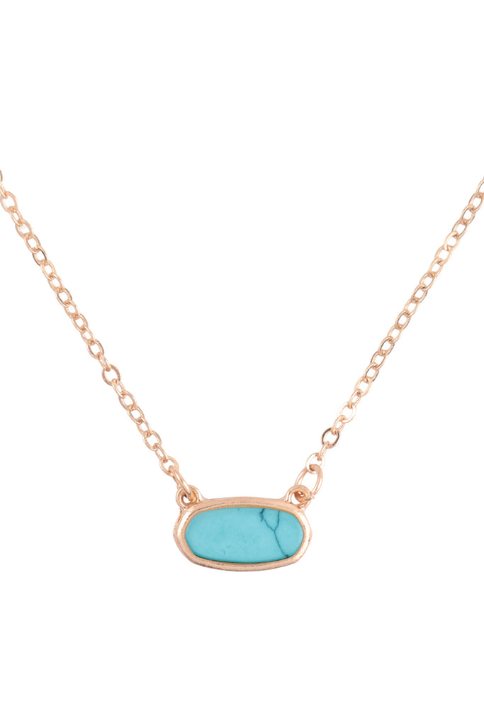 QN4372 - NATURAL STONE OVAL PENDANT NECKLACE
