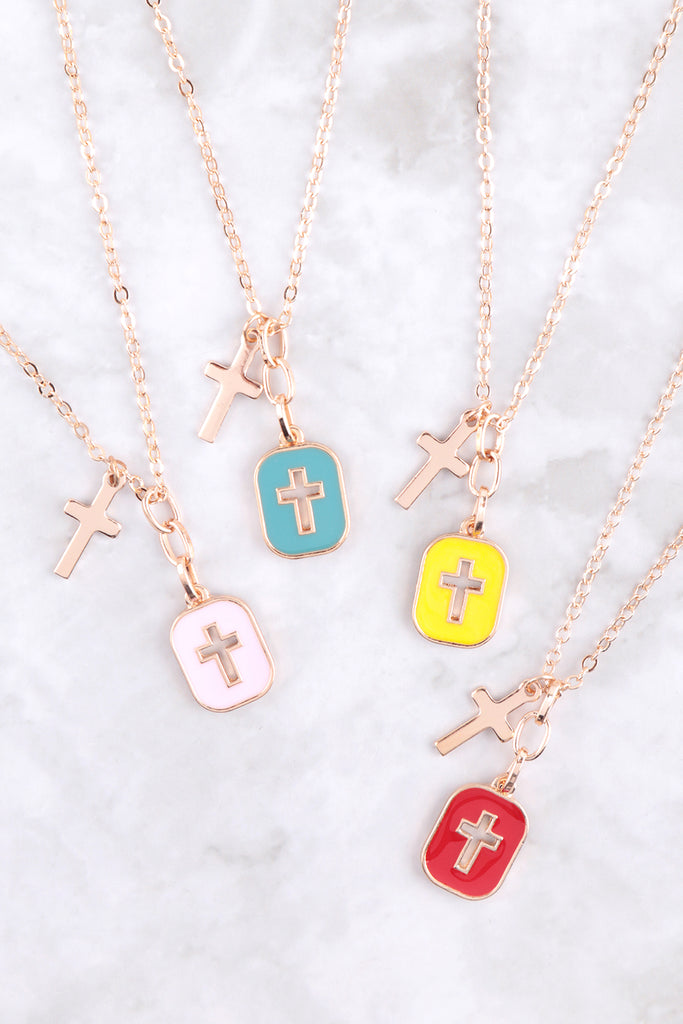 CROSS FRAME CLUSTER PENDANT SHORT NECKLACE