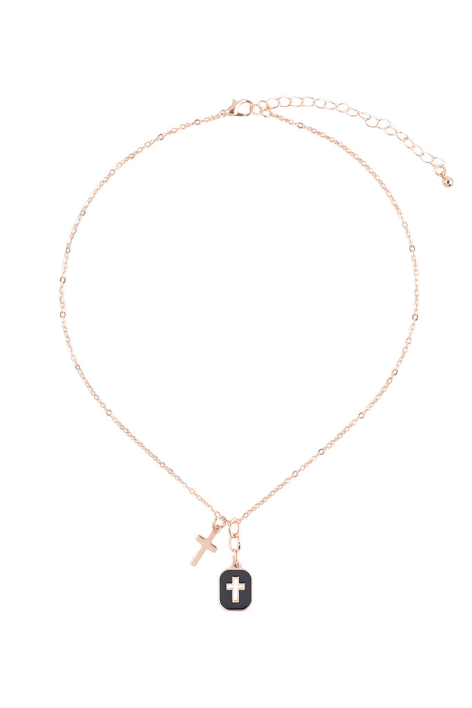 CROSS FRAME CLUSTER PENDANT SHORT NECKLACE