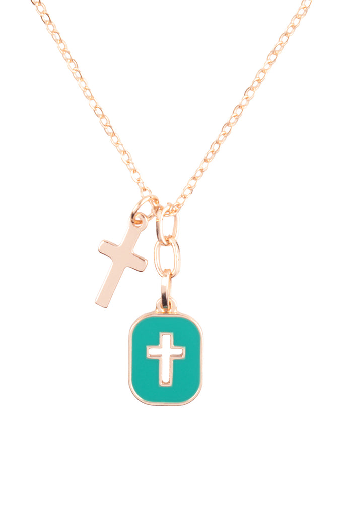 CROSS FRAME CLUSTER PENDANT SHORT NECKLACE