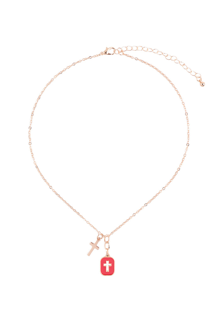 CROSS FRAME CLUSTER PENDANT SHORT NECKLACE