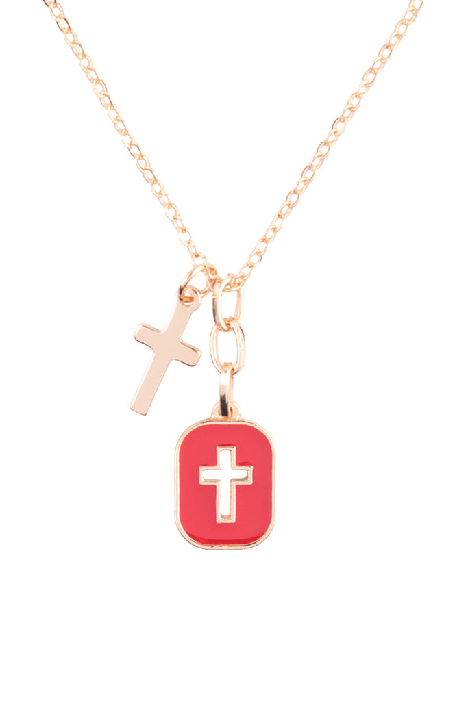 CROSS FRAME CLUSTER PENDANT SHORT NECKLACE