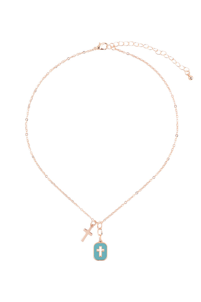 CROSS FRAME CLUSTER PENDANT SHORT NECKLACE