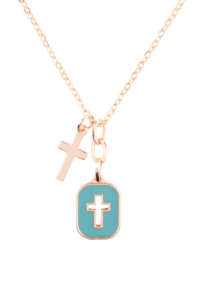 CROSS FRAME CLUSTER PENDANT SHORT NECKLACE
