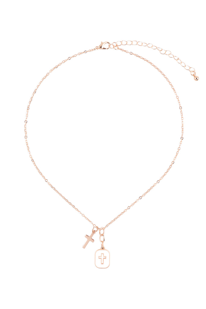 CROSS FRAME CLUSTER PENDANT SHORT NECKLACE
