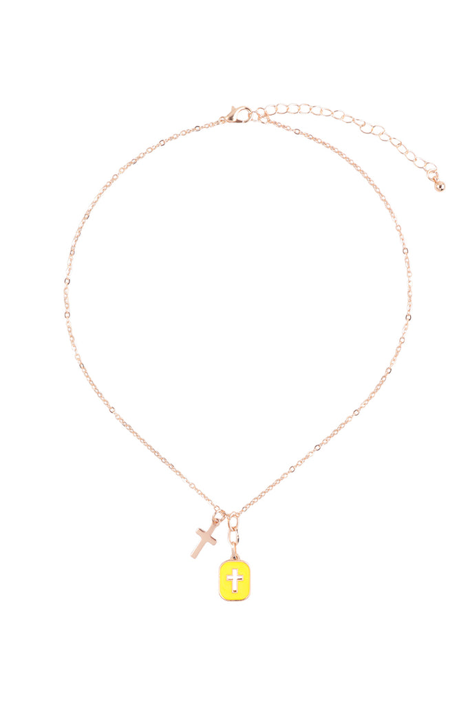 CROSS FRAME CLUSTER PENDANT SHORT NECKLACE