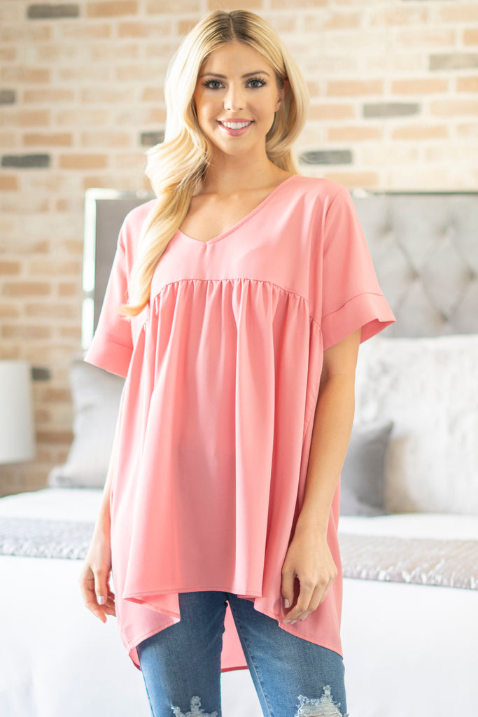 Woven Dobby Empire Waist Shirring Top | S-XL