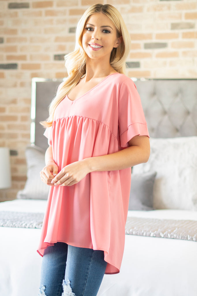 Woven Dobby Empire Waist Shirring Top | S-XL