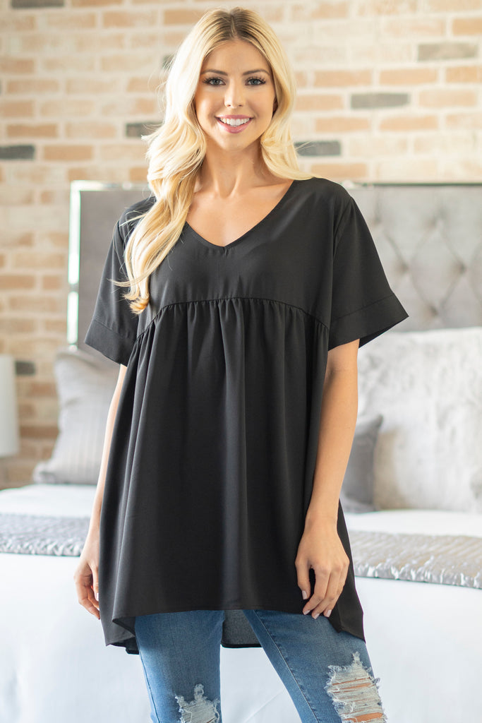 Woven Dobby Empire Waist Shirring Top | S-XL