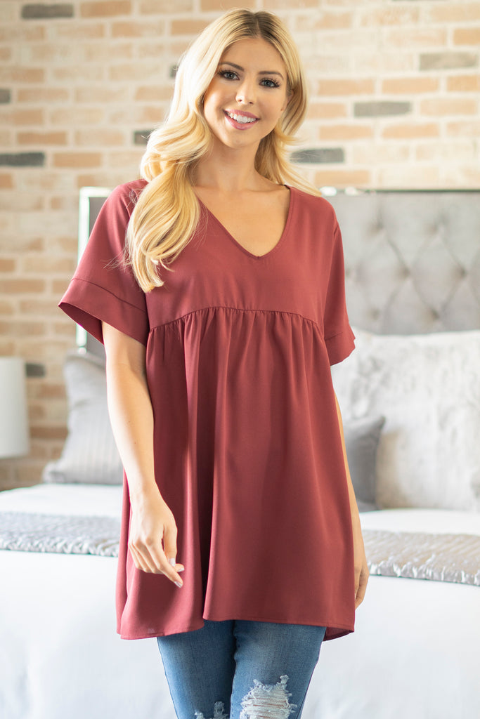Woven Dobby Empire Waist Shirring Top | S-XL