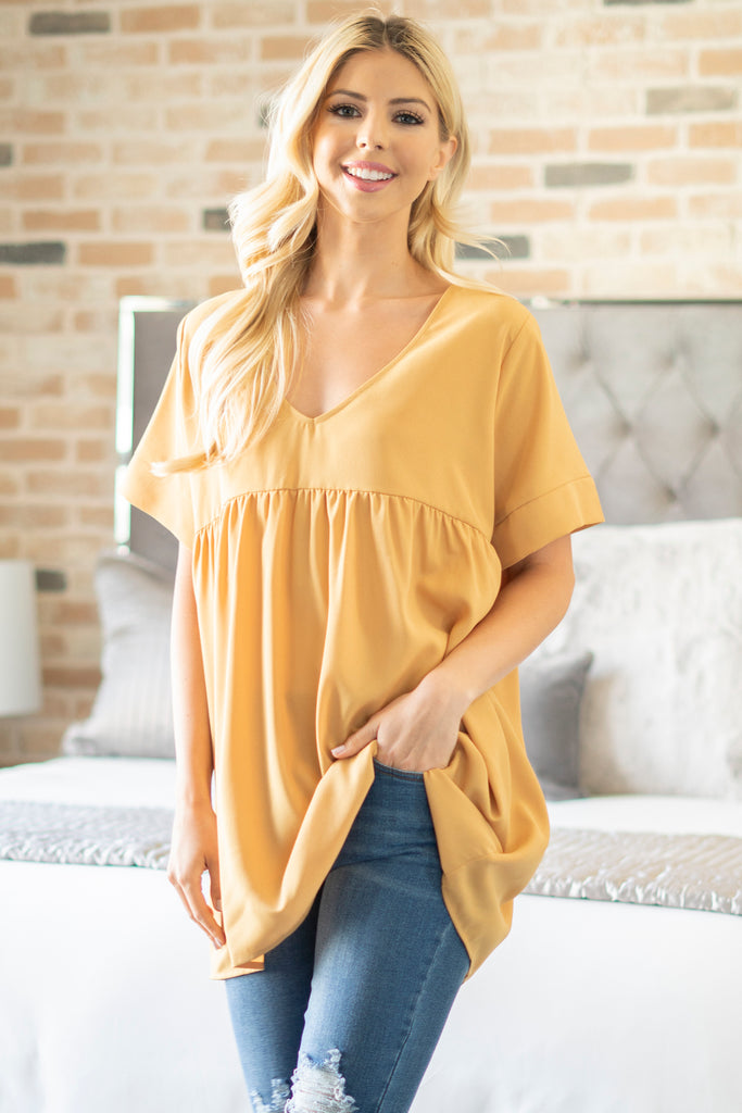 Woven Dobby Empire Waist Shirring Top | S-XL