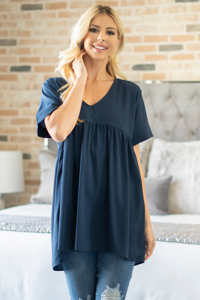 Woven Dobby Empire Waist Shirring Top | S-XL