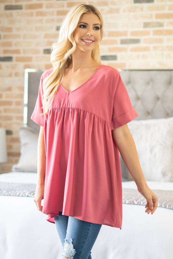 Woven Dobby Empire Waist Shirring Top | S-XL