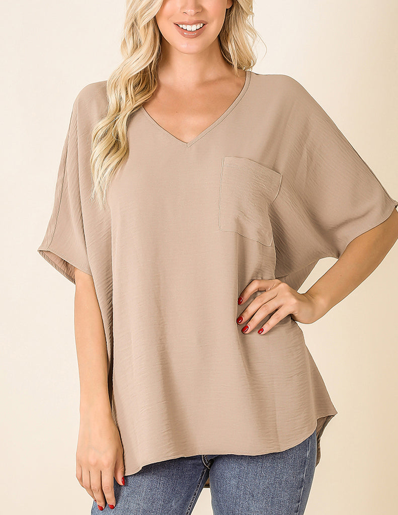 Woven Airflow V-Neck Dolman Short Sleeve Top