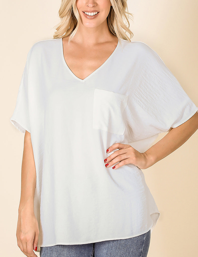 Woven Airflow V-Neck Dolman Short Sleeve Top