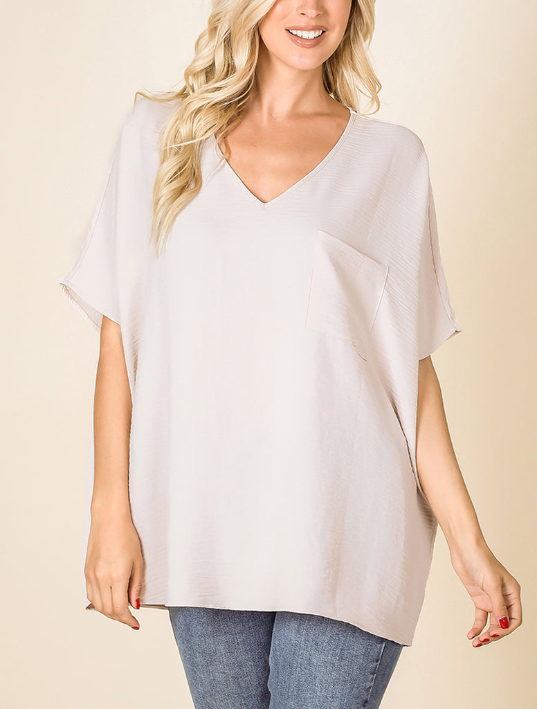 Woven Airflow V-Neck Dolman Short Sleeve Top