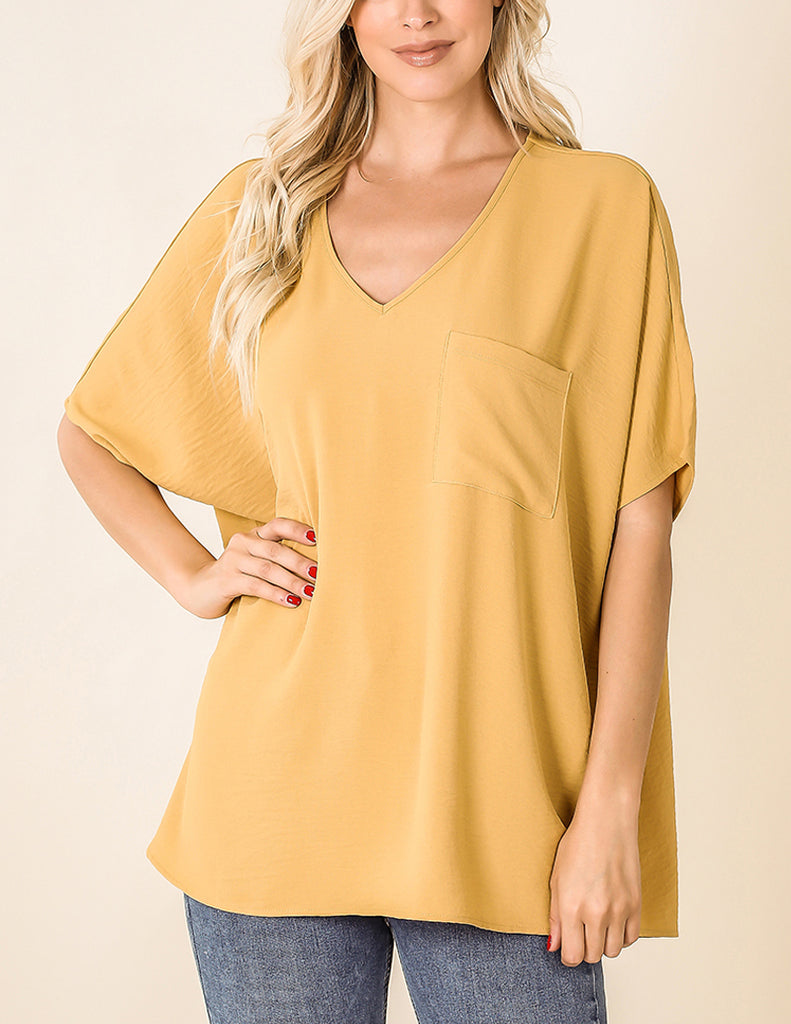 Woven Airflow V-Neck Dolman Short Sleeve Top