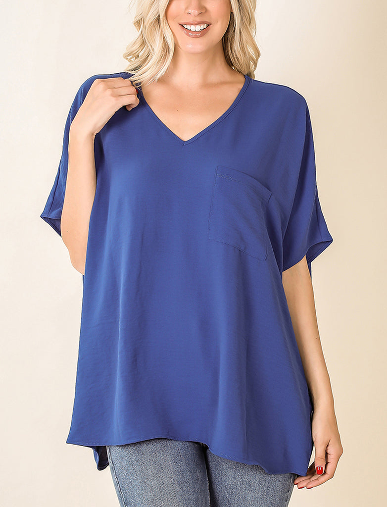 Woven Airflow V-Neck Dolman Short Sleeve Top