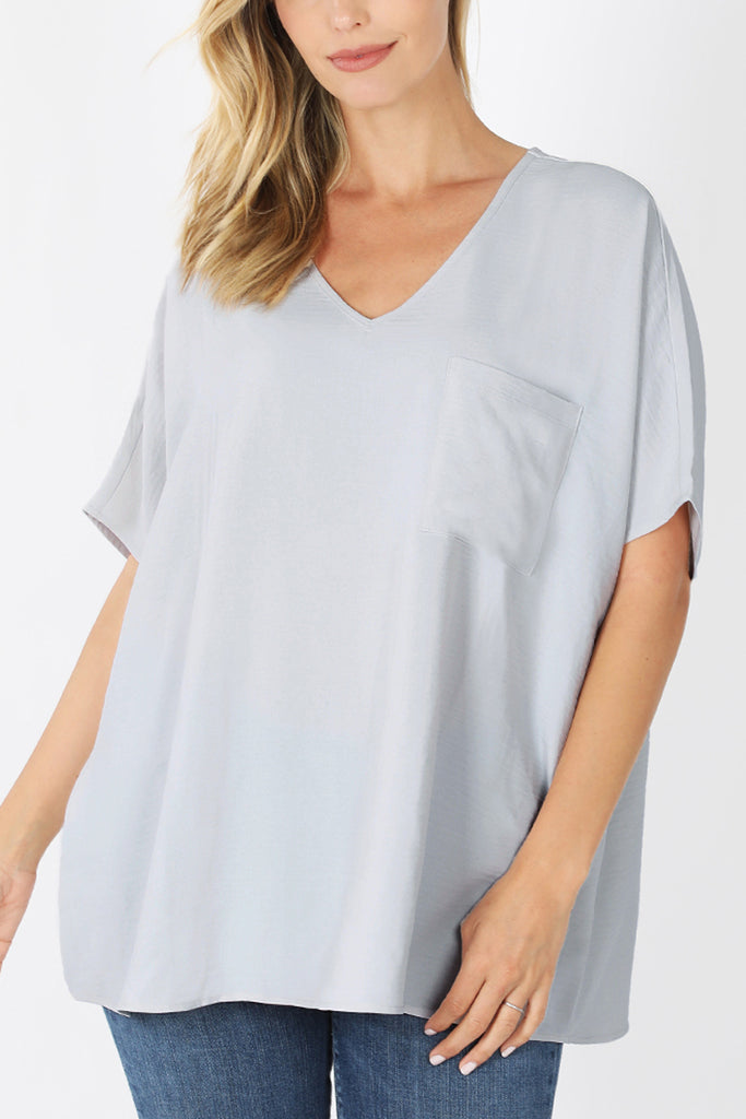 Woven Airflow V-Neck Dolman Short Sleeve Top