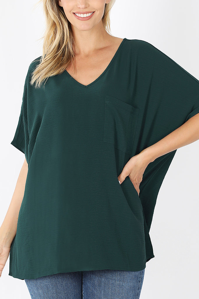 Woven Airflow V-Neck Dolman Short Sleeve Top