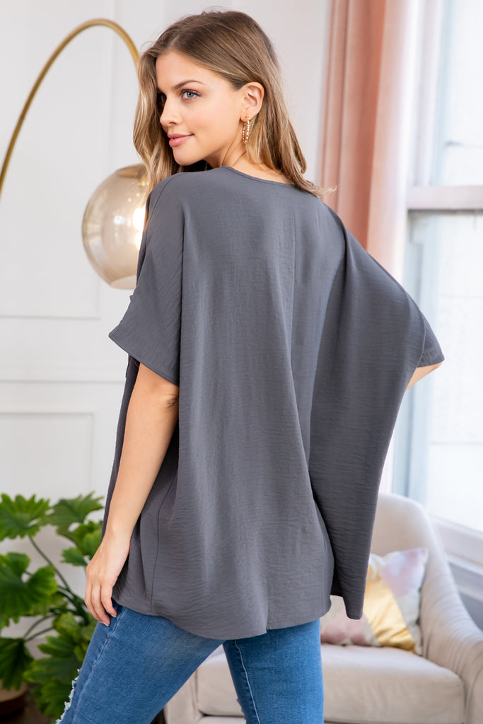Woven Airflow V-Neck Dolman Short Sleeve Top
