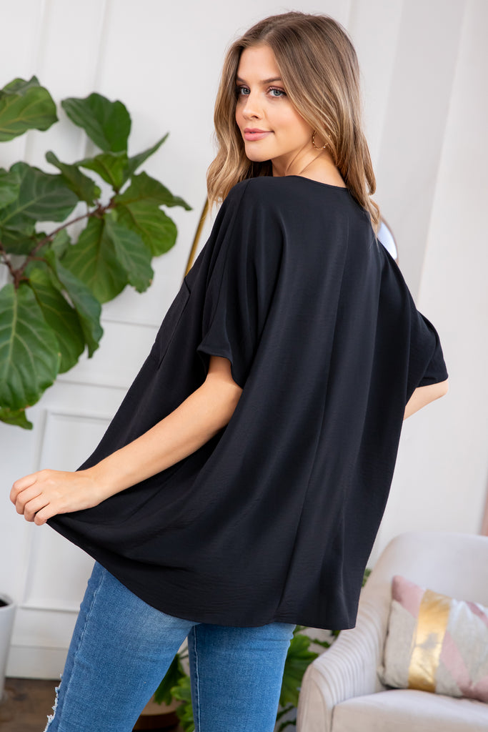 Woven Airflow V-Neck Dolman Short Sleeve Top
