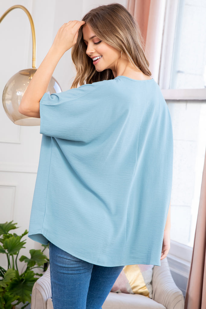 Woven Airflow V-Neck Dolman Short Sleeve Top