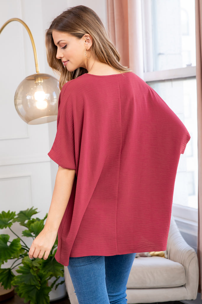 Woven Airflow V-Neck Dolman Short Sleeve Top