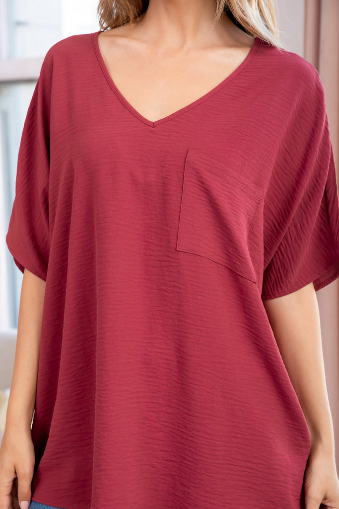 Woven Airflow V-Neck Dolman Short Sleeve Top
