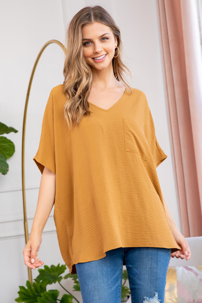 Woven Airflow V-Neck Dolman Short Sleeve Top