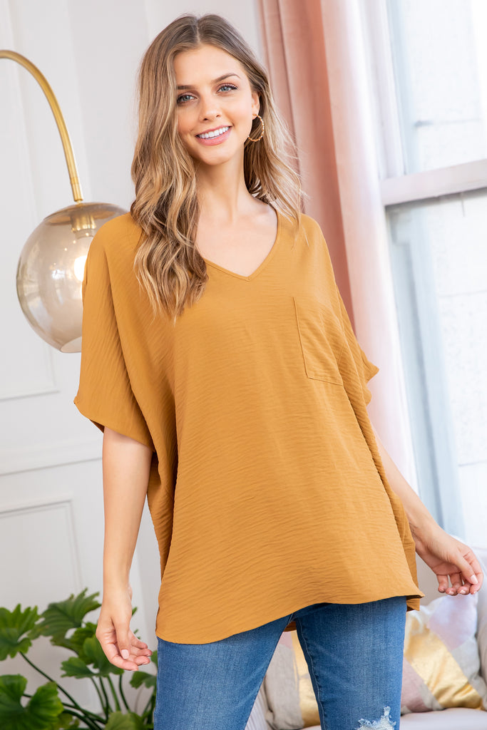 Woven Airflow V-Neck Dolman Short Sleeve Top