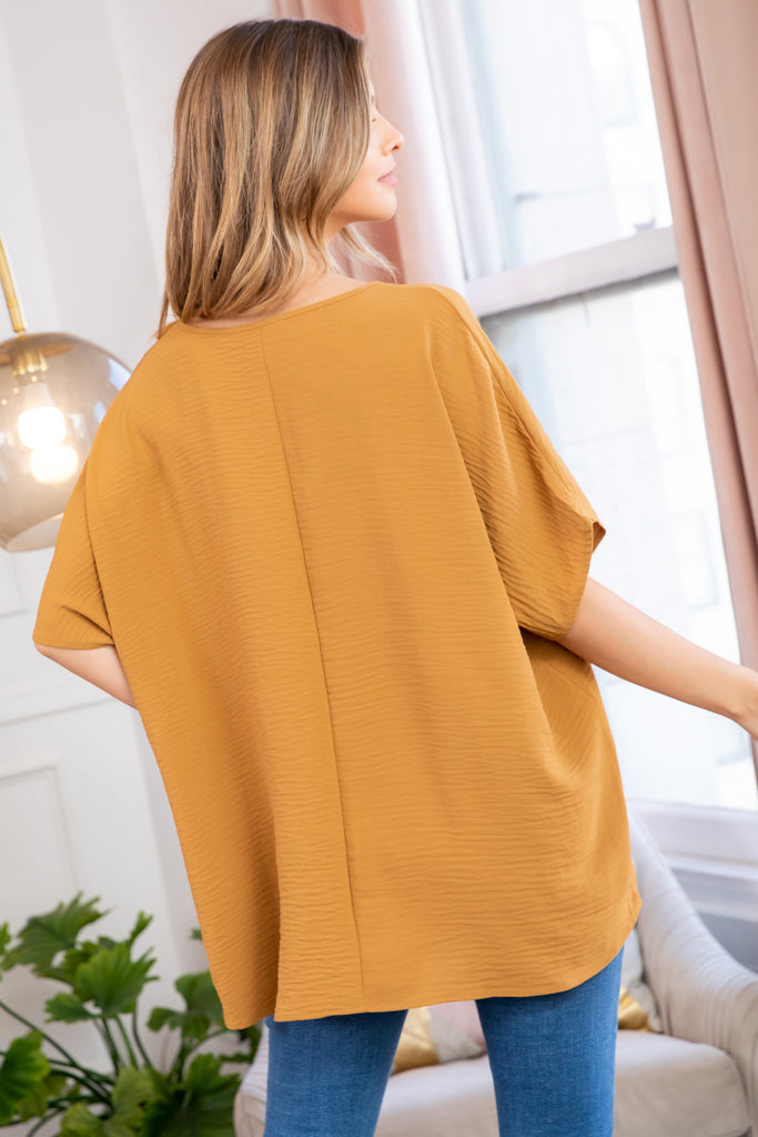 Woven Airflow V-Neck Dolman Short Sleeve Top