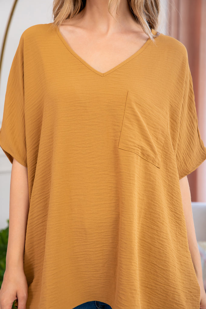 Woven Airflow V-Neck Dolman Short Sleeve Top