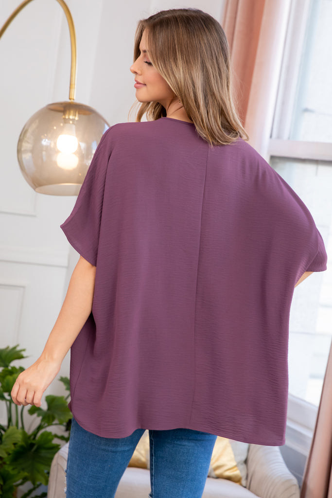 Woven Airflow V-Neck Dolman Short Sleeve Top