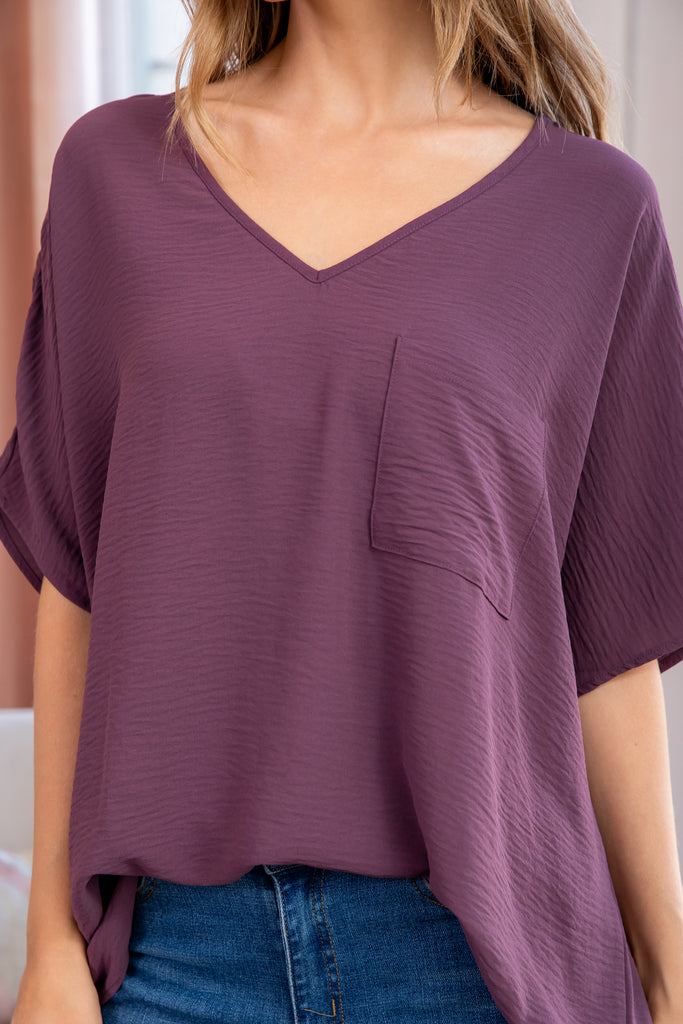 Woven Airflow V-Neck Dolman Short Sleeve Top