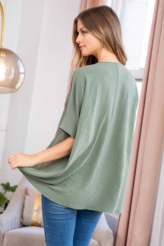 Woven Airflow V-Neck Dolman Short Sleeve Top