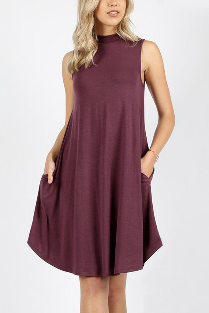 Premium Mock Neck Sleeveless Dress Pockets Riah Fashion Premium Mock Neck Sleeveless Dress Pockets Riah Fashion