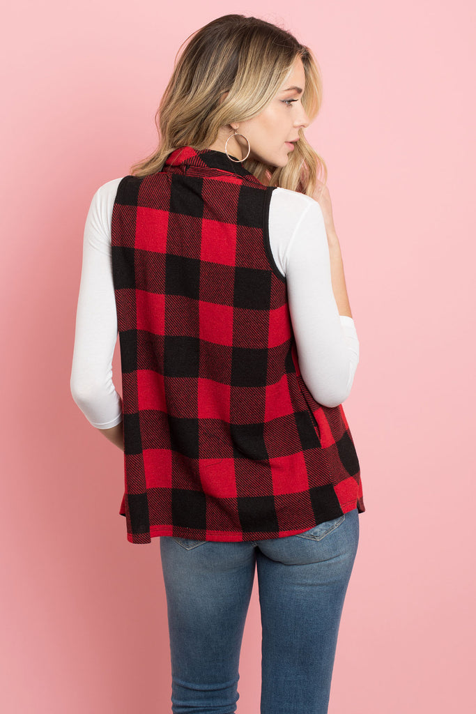 Sleeveless Plaid Vest Cardigan With Inseam Pocket