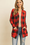 Plaid Long Sleeved Front Pocket Open Cardigan