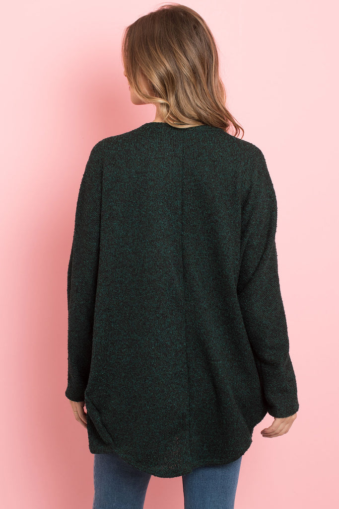 Two Toned Hacci Hi-Low Round Hem Open Cardigan