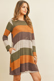 Long Sleeved Rib Stripe Pocket Dress