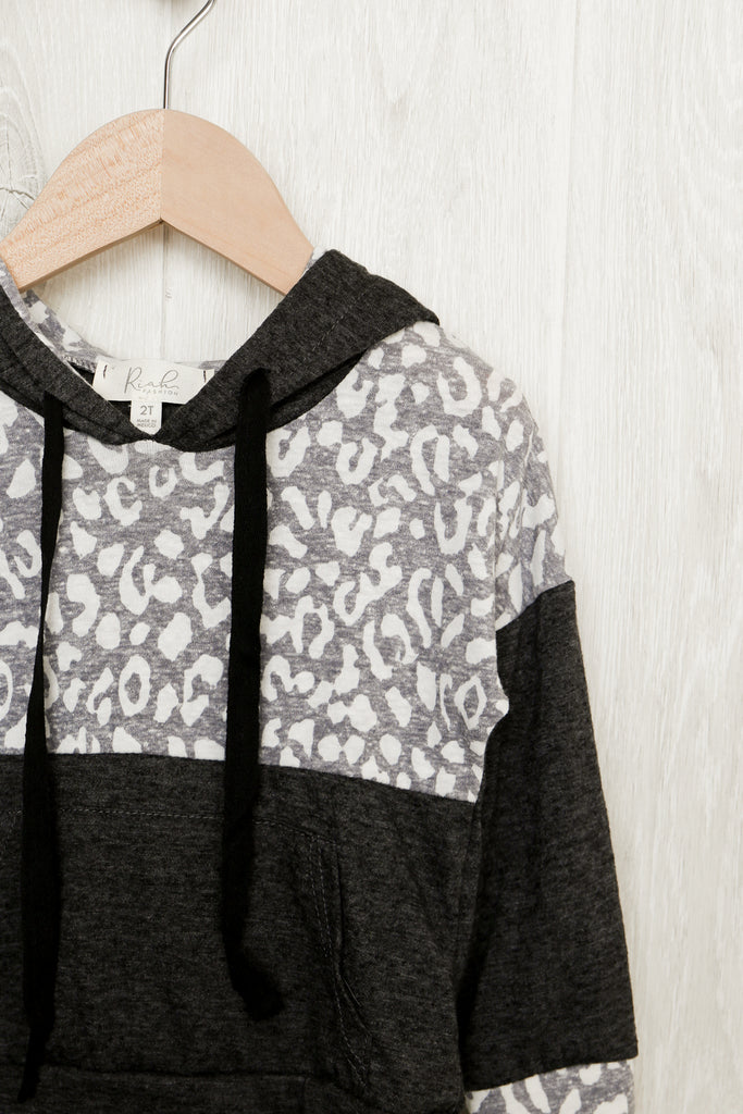 Toddler Girls Self Tie Leopard Contrast Hoodie With Kangaroo Pocket