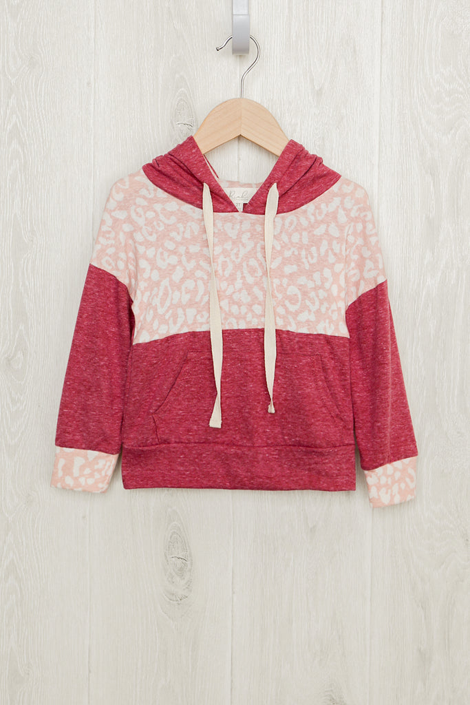 Toddler Girls Self Tie Leopard Contrast Hoodie With Kangaroo Pocket