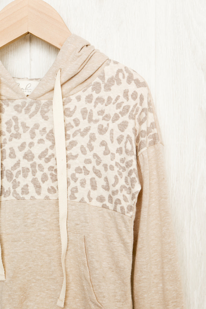 Toddler Girls Self Tie Leopard Contrast Hoodie With Kangaroo Pocket